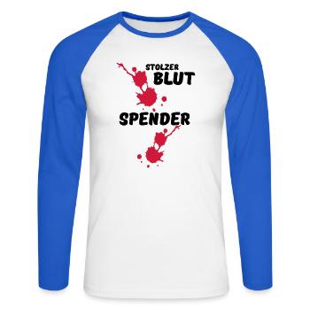 Stolzer Blutspender Blut Spende Geschenk Medizin - Unisex Baseballshirt langarm - Weiß/Royalblau - Vorne - Nik (191cm)