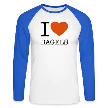 J’AIME LES BAGELS Bagel - T-shirt baseball manches longues Homme - blanc/bleu royal - Devant - Nik (191cm)