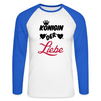 Königin der Liebe Krone Paar Geschenk Spruch Fun - Unisex Baseballshirt langarm - Weiß/Royalblau - Vorne - Nik (191cm)