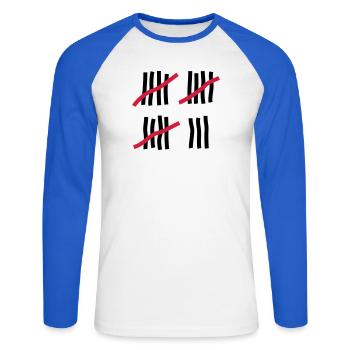 18 Jahre - Geburtstag - Unisex Baseballshirt langarm - Weiß/Royalblau - Vorne - Nik (191cm)