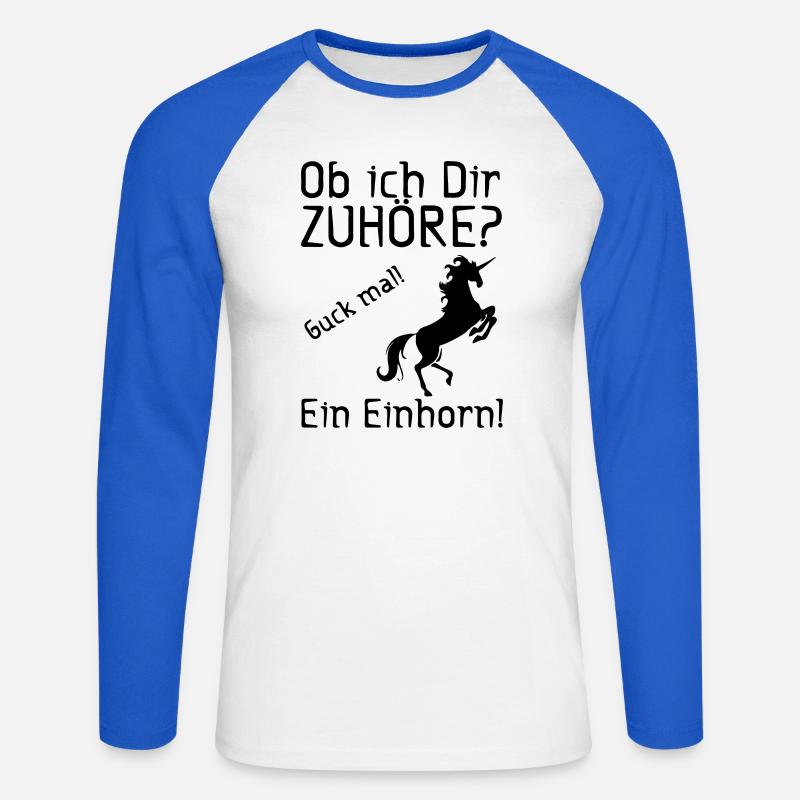 Guck mal! Ein Einhorn! Geschenk - Unisex Baseballshirt langarm - Weiß/Royalblau