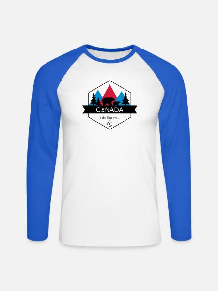 Kanada in die Wildnis mit Bären und Wald - Unisex Baseballshirt langarm - Weiß/Royalblau