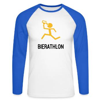 Bierathlon die Kneipentour - Unisex Baseballshirt langarm - Weiß/Royalblau - Vorne - Nik (191cm)