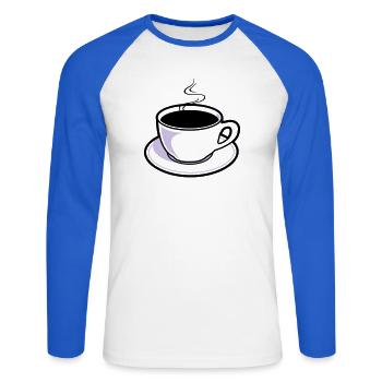 Kaffee, Tasse, Koffein - Unisex Baseballshirt langarm - Weiß/Royalblau - Vorne - Nik (191cm)