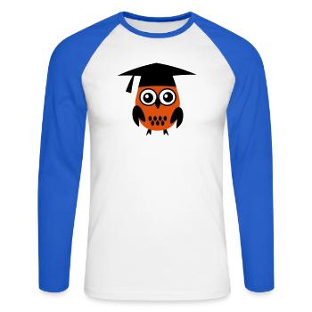 6061912 119208075 Eule - Unisex Baseballshirt langarm - Weiß/Royalblau - Vorne - Nik (191cm)