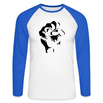 Faust - Unisex Baseballshirt langarm - Weiß/Royalblau - Vorne - Nik (191cm)