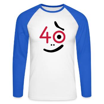 40 Jahre - so what? - Unisex Baseballshirt langarm - Weiß/Royalblau - Vorne - Nik (191cm)