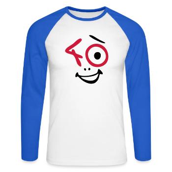 Wow, 40 ans! - T-shirt baseball manches longues Homme - blanc/bleu royal - Devant - Nik (191cm)
