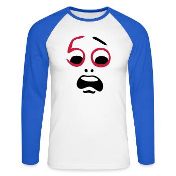 Help, 50 years! - Unisex Long Sleeve Baseball T-Shirt - white/royal blue - Front - Nik (191cm)