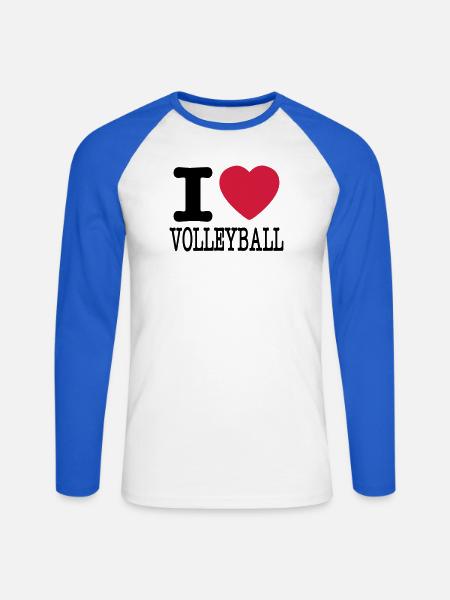 i love volleyball / ik hou van volleybal shirt - Mannen baseballshirt lange mouw - wit/koningsblauw