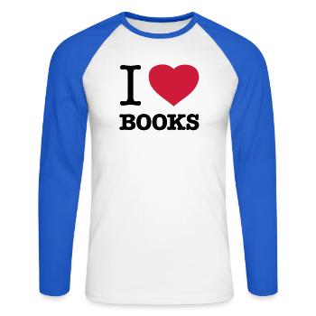 I LOVE BOOKS Books Bookworm Bookworm Bookworm - Unisex Long Sleeve Baseball T-Shirt - white/royal blue - Front - Nik (191cm)