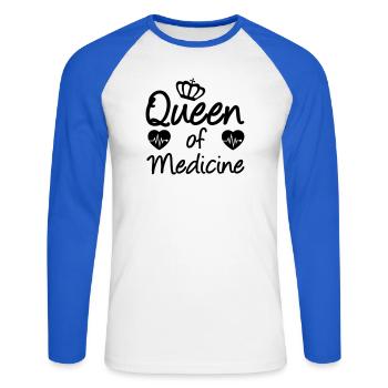 Reine de la médecine Médecine, Dicton, Cadeau - T-shirt baseball manches longues Homme - blanc/bleu royal - Devant - Nik (191cm)