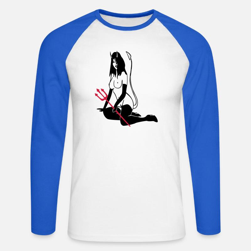 Teufelchen - Unisex Baseballshirt langarm - Weiß/Royalblau
