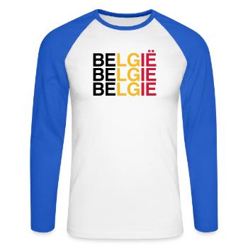 BELGIE Belgian Flag - Belgium - Belgium 2024 - Unisex Long Sleeve Baseball T-Shirt - white/royal blue - Front - Nik (191cm)