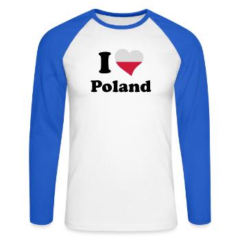 I love Poland - Ich liebe Polen - Unisex Baseballshirt langarm - Weiß/Royalblau - Vorne - Nik (191cm)