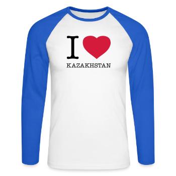 I LOVE KAZAKHSTAN Kasachstan - Unisex Baseballshirt langarm - Weiß/Royalblau - Vorne - Nik (191cm)