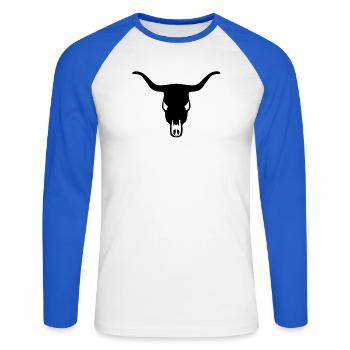 Bull's Skull - Unisex Long Sleeve Baseball T-Shirt - white/royal blue - Front - Nik (191cm)