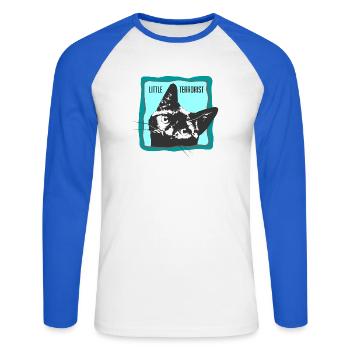 Katzenporträt mit Slogans - Unisex Baseballshirt langarm - Weiß/Royalblau - Vorne - Nik (191cm)