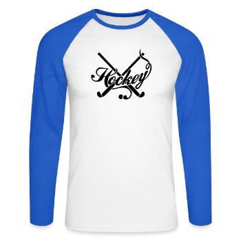 Hockey 1 - Unisex Baseballshirt langarm - Weiß/Royalblau - Vorne - Nik (191cm)
