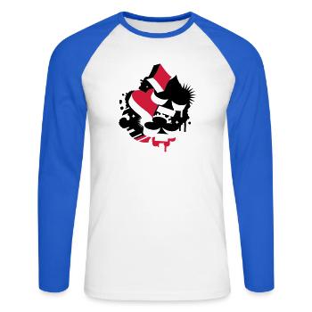 Four playing cards symbols -Heart, spade, diamond, - Unisex Long Sleeve Baseball T-Shirt - white/royal blue - Front - Nik (191cm)