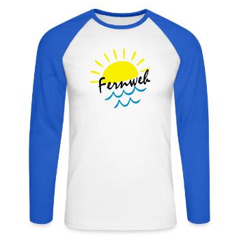 Sunrise Ocean – Sonne & Wellen Icon - Unisex Baseballshirt langarm - Weiß/Royalblau - Vorne - Nik (191cm)