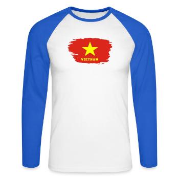 Vietnam Flagge / Geschenk Hanoi Asien Südostasien - Unisex Baseballshirt langarm - Weiß/Royalblau - Vorne - Nik (191cm)