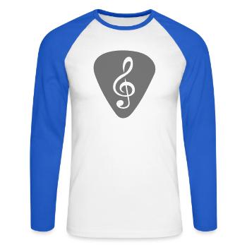 plektrum_notenschluessel - Unisex Baseballshirt langarm - Weiß/Royalblau - Vorne - Nik (191cm)