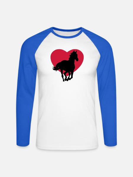 I love horses - Ik hou van paarden - Langærmet herre-baseballshirt - hvid/kongeblå