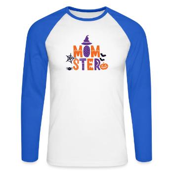 MAMAN Halloween - T-shirt baseball manches longues Homme - blanc/bleu royal - Devant - Nik (191cm)
