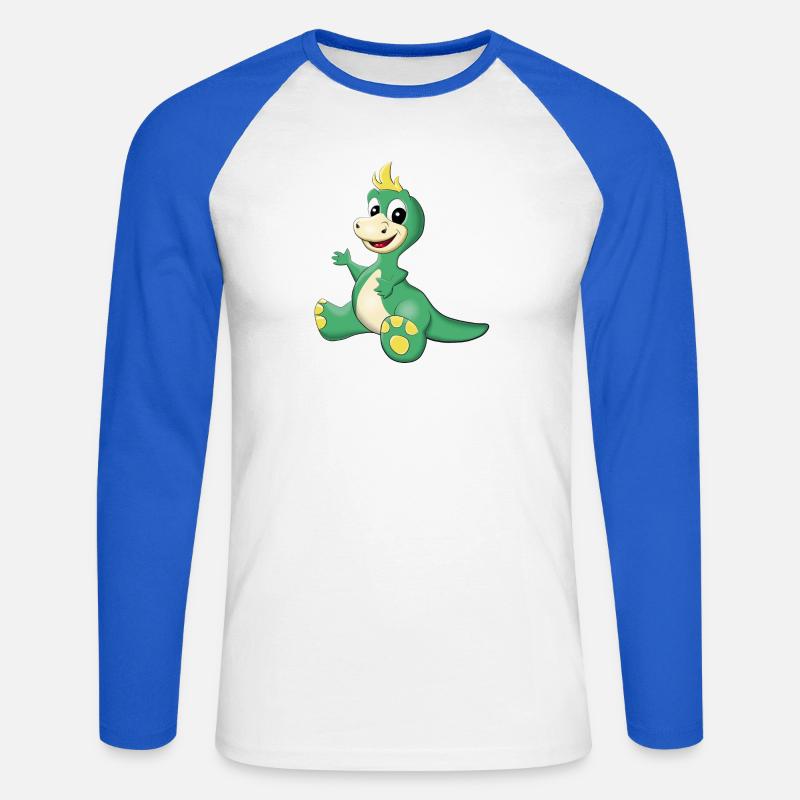 sitzender süßer Dino - Unisex Baseballshirt langarm - Weiß/Royalblau