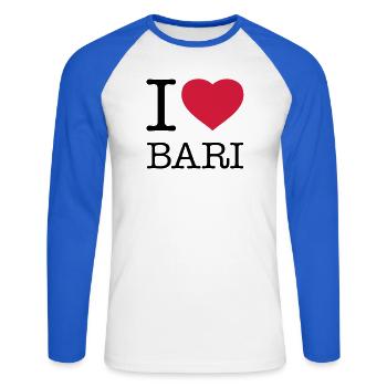 I LOVE BARI Italie Italien - T-shirt baseball manches longues Homme - blanc/bleu royal - Devant - Nik (191cm)