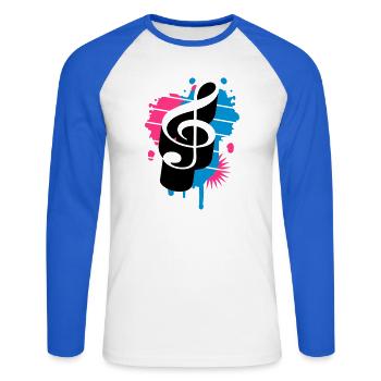 une clé de sol comme un graffiti - T-shirt baseball manches longues Homme - blanc/bleu royal - Devant - Nik (191cm)