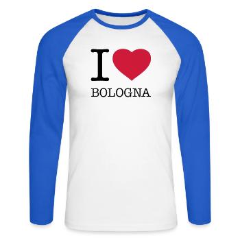 I LOVE BOLOGNE Italie Italien - T-shirt baseball manches longues Homme - blanc/bleu royal - Devant - Nik (191cm)