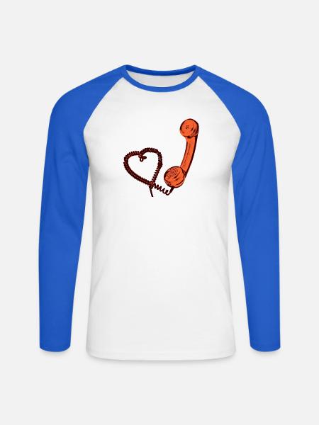 Retro Telefonhörer mit Herz - Unisex Baseballshirt langarm - Weiß/Royalblau