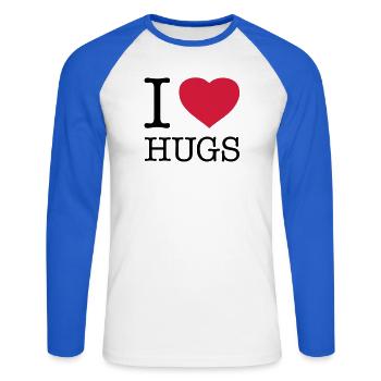 I LOVE FREE HUGS - Unisex Baseballshirt langarm - Weiß/Royalblau - Vorne - Nik (191cm)