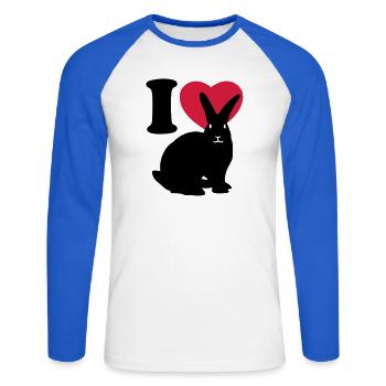 I love rabbits - Unisex Long Sleeve Baseball T-Shirt - white/royal blue - Front - Nik (191cm)