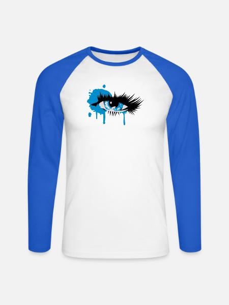 farbiges Auge mit langen Wimpern - Unisex Baseballshirt langarm - Weiß/Royalblau