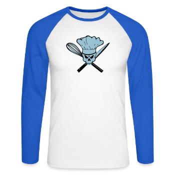 Koch Pirat oder Rebell Totenkopf - Unisex Baseballshirt langarm - Weiß/Royalblau - Vorne - Nik (191cm)