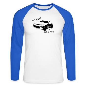 Camaro 6 - go fast or go home - Unisex Baseballshirt langarm - Weiß/Royalblau - Vorne - Nik (191cm)