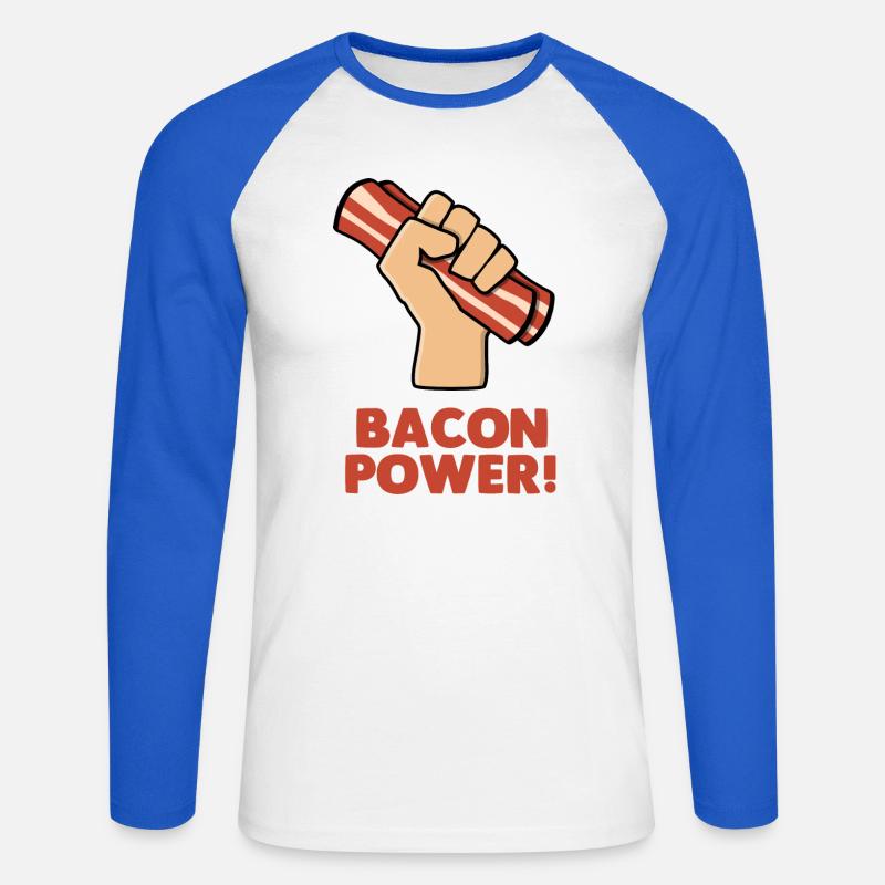 Bacon Power - Unisex Long Sleeve Baseball T-Shirt - white/royal blue