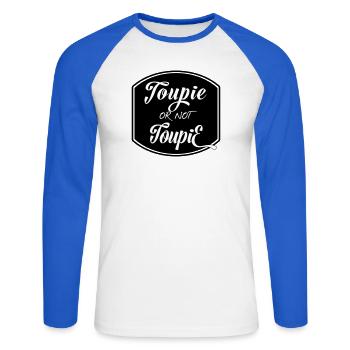 Toupie or not toupie ? Question de menuisier ! - T-shirt baseball manches longues Homme - blanc/bleu royal - Devant - Nik (191cm)