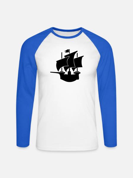 sailing ship Hanseatic cog - Unisex Long Sleeve Baseball T-Shirt - white/royal blue