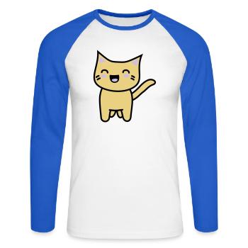 Kawaii Kitteh freut sich - Unisex Baseballshirt langarm - Weiß/Royalblau - Vorne - Nik (191cm)