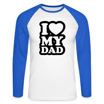 I love my dad - Ich liebe meinen Vater - Unisex Baseballshirt langarm - Weiß/Royalblau - Vorne - Nik (191cm)