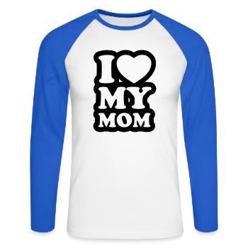 I love my mom - J'aime ma maman - T-shirt baseball manches longues Homme - blanc/bleu royal - Devant - Nik (191cm)
