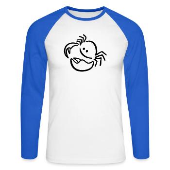 Cancer - T-shirt baseball manches longues Homme - blanc/bleu royal - Devant - Nik (191cm)