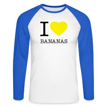 J’AIME LES BANANES Banane - T-shirt baseball manches longues Homme - blanc/bleu royal - Devant - Nik (191cm)