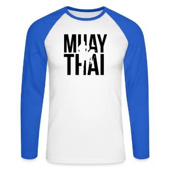 muay thai - T-shirt baseball manches longues Homme - blanc/bleu royal - Devant - Nik (191cm)