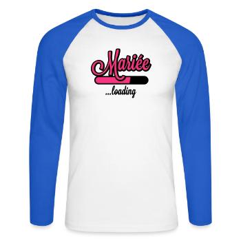 Mariée loading - Unisex Baseballshirt langarm - Weiß/Royalblau - Vorne - Nik (191cm)