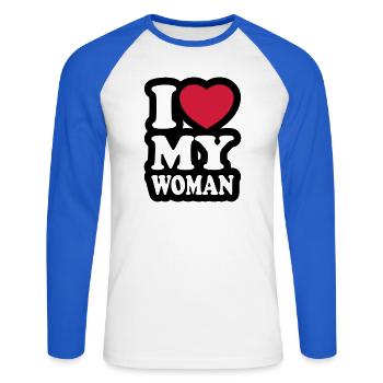 I love my woman - Unisex Long Sleeve Baseball T-Shirt - white/royal blue - Front - Nik (191cm)